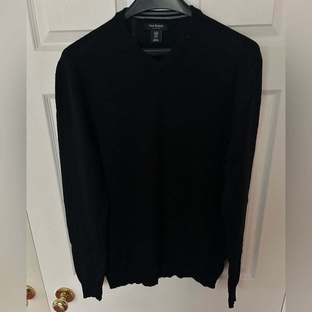 Isaac Mizrahi Merino Wool V-Neck Black Sweater